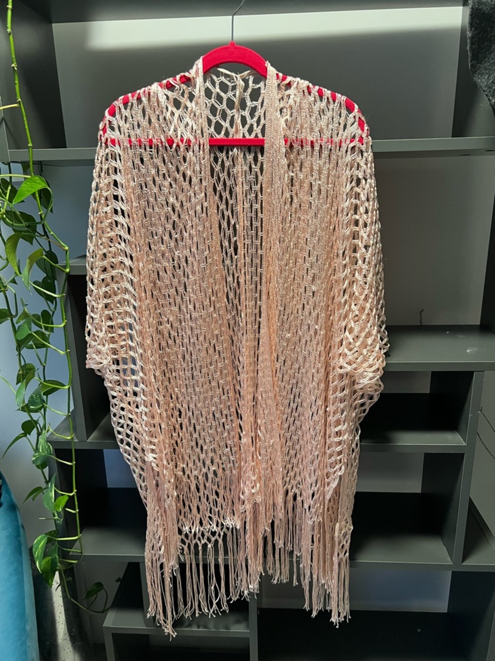Do everything in love Champagne Pink Open Knit Fringe Shawl